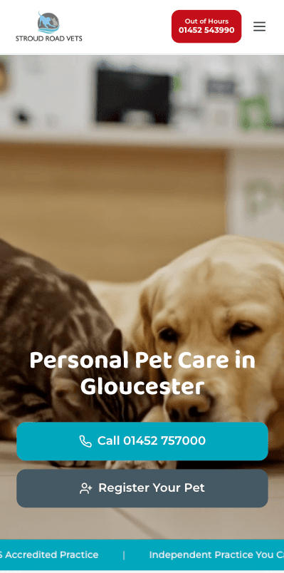 Stroud Road Vets practice website preview